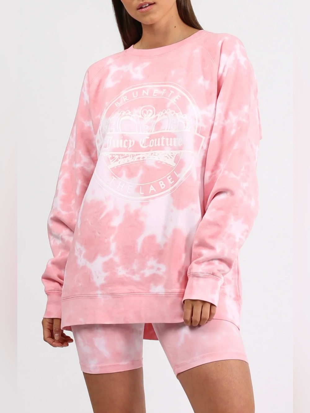 BRUNETTE THE LABEL X JUICY COUTURE THE "VARSITY CROWN CREST" PINK MARBLE TIE-DYE